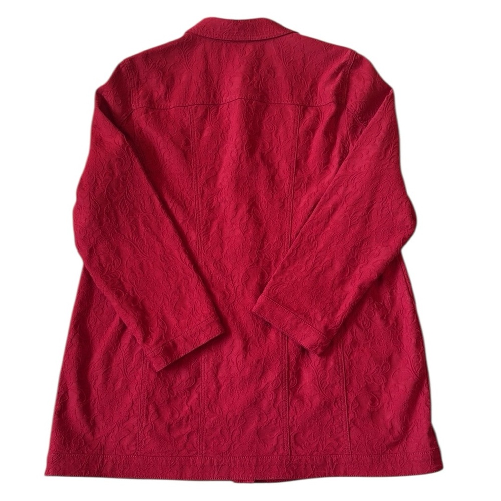 Chicos Red Jacquard Button Front Jacket Coat Layering Cotton Blend Size 3/XL - Picture 4 of 13